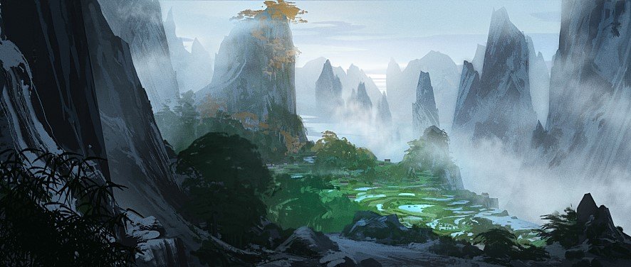 Po surrounded by pandas in the animated film Kung Fu Panda 3